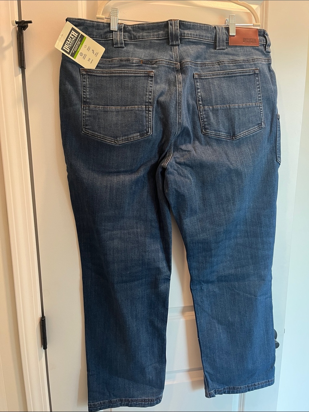 Duluth Trading Co Men's Ballroom Double Flex Relaxed Jeans in Dark Blue Denim